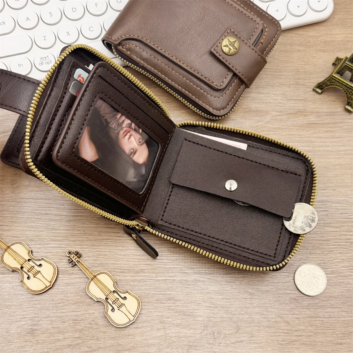 Premium Zip Wallet Brown photo 2
